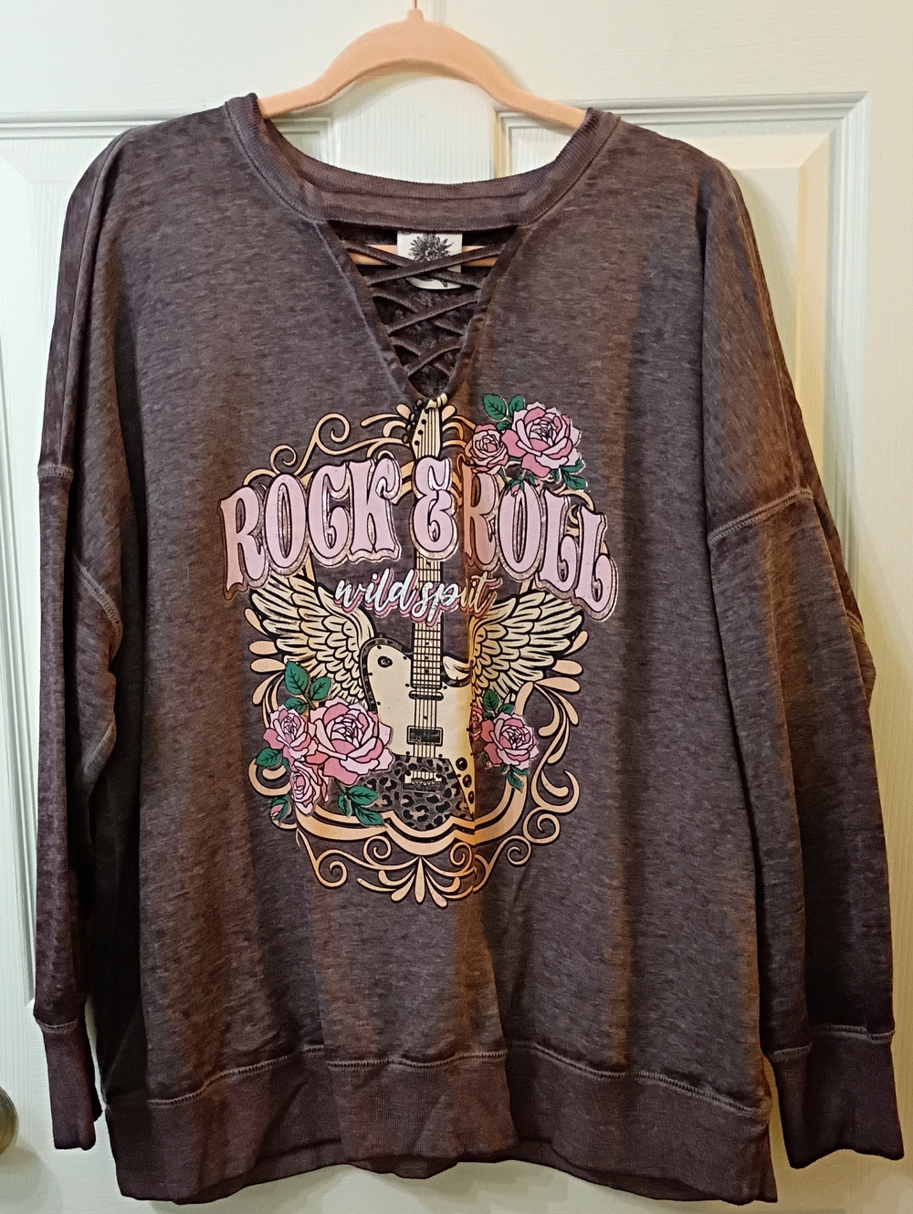 Rock & Roll Graphic Lace-Up Sweatshirt - Gray
